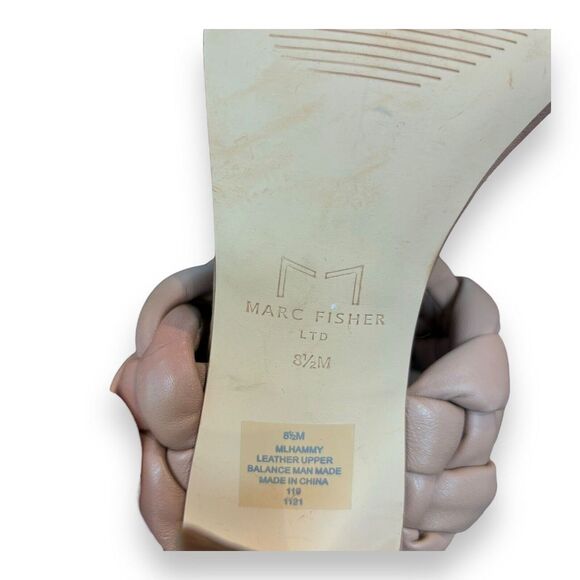 Marc Fisher Womens Hammy Heeled Sandal 8.5M Leather Chunky Woven Straps Beige - Picture 8 of 8